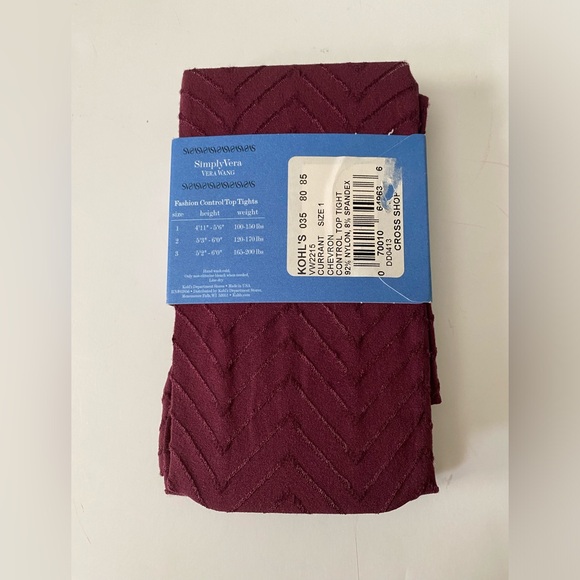 Rare Simply Vera Wang Burgundy Fashion Control Top Tights Size 1 Small - Picture 3 of 5